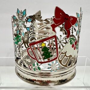 Bath & Bodyworks Silver Candle Holder with Red and Green Accents Christmas Gift‎
